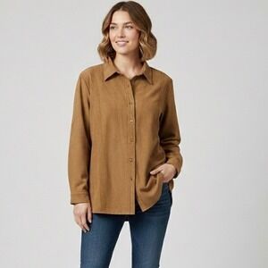 Jessica Plus Women Faux Suede Shirt Jacket Camel 2X Oversized Boho Western Y2K
